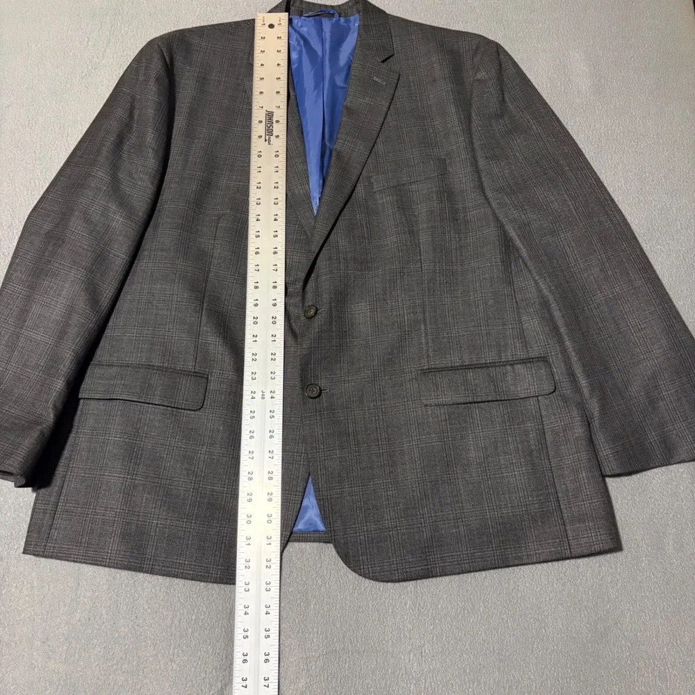 Chaps Suit Jacket Mens 50R Grey Glen Check Two Button Blazer Modern NEW